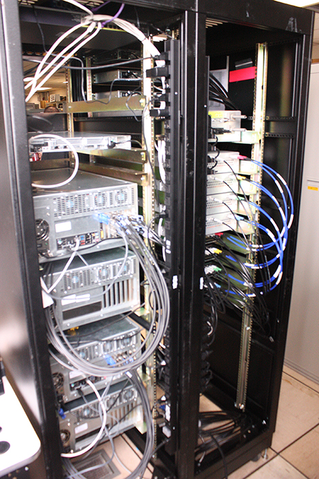 This photo shows the cabling and labeling behind the backend rack now that it is fully integrated for subsystem tests.