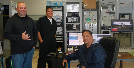 From left to right: Chris Coughlin (KPGO Station Manager), Kiah Imai (KPGO Lead Engineer) and new engineering technician Glenn Victa