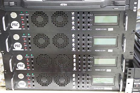 Detail of the four digitizers (a.k.a. RBDE-G), which sample and quantize the down-converted broadband analog signals into 8 digital streams (2 polarizations each) recorded by the Mark 6 recorder.
