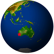 location of the Yarragadee site on a globe